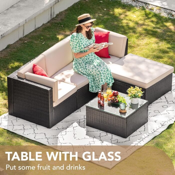 The Sweetcrispy patio furniture set’s removable cushion covers make it easy to clean and maintain, ensuring long-lasting enjoyment.
